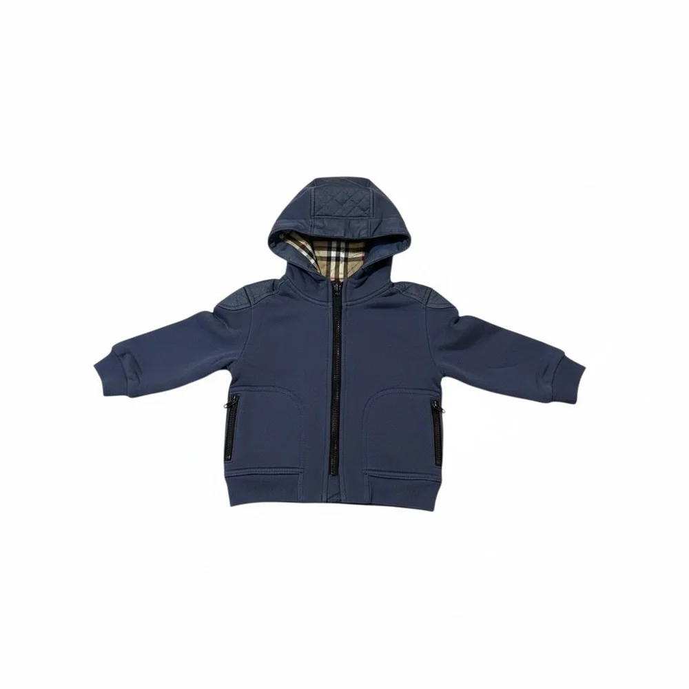 BURBERRY Nova Check Boys' Monogram Quilted Panel Cotton Hooded Jacket